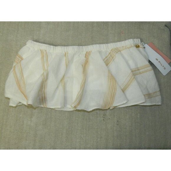 PILYQ Top Tub Crop Size XS/S Ivory Beige Ruffle Cotton Mila Strapless‎ - Picture 4 of 8